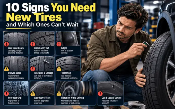 Worn tire showing signs it needs replacing