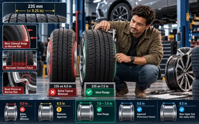 235 tire fitment on a 6-inch wheel compared with a wider rim