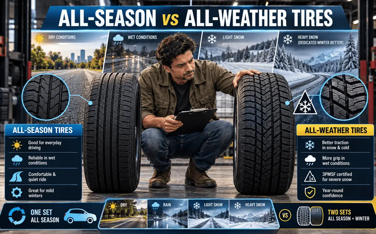 All-season versus all-weather tires infographic