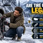 Tire chains on a snowy road