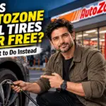 Filling tires with air at an auto parts store