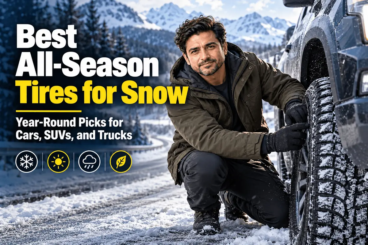 All-season tires on a snowy road