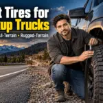 Pickup truck tires at sunset