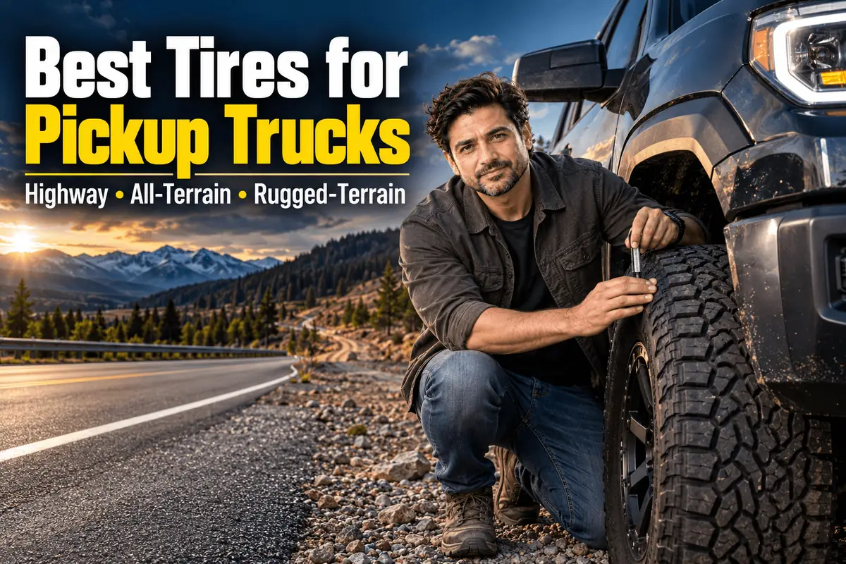 Pickup truck tires at sunset