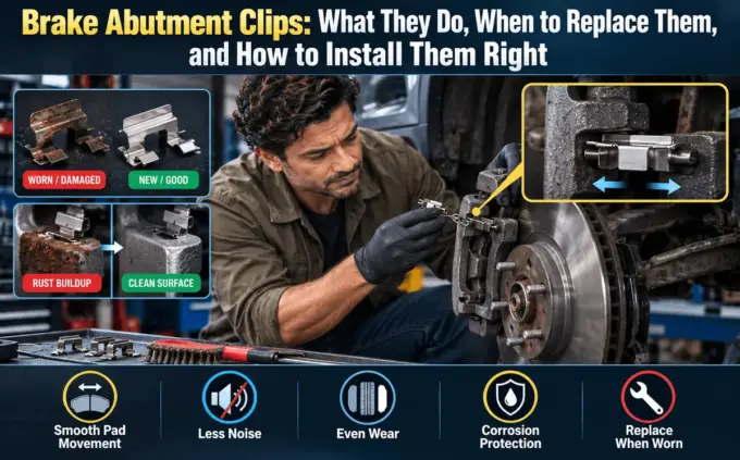 Brake abutment clips on a caliper bracket
