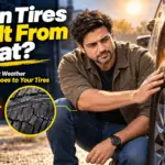 Tire on hot pavement in summer heat