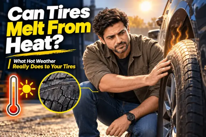 Tire on hot pavement in summer heat