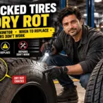 Cracked tire sidewall with dry rot