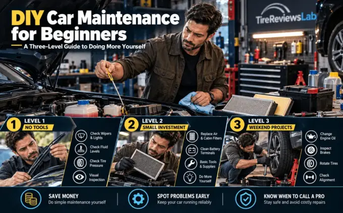 DIY car maintenance in a garage