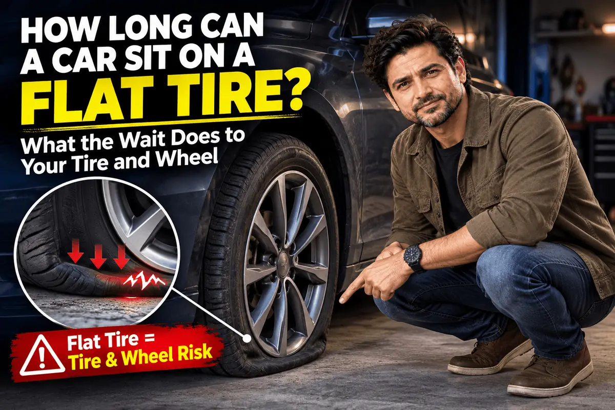 Car sitting on a flat tire