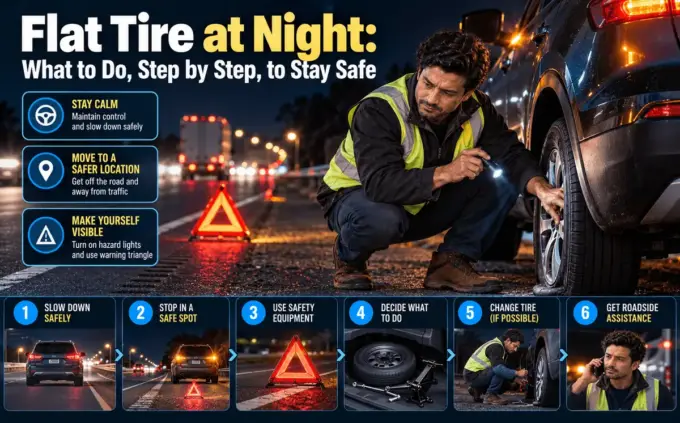 Changing a flat tire safely at night