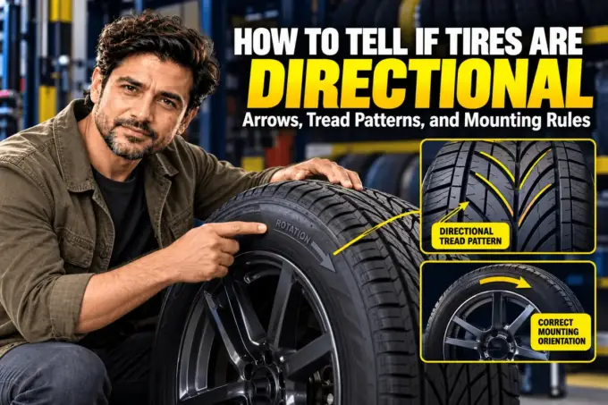 Directional tire with rotation arrow