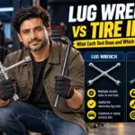 Lug wrench and tire iron in a garage