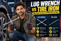 Lug wrench and tire iron in a garage