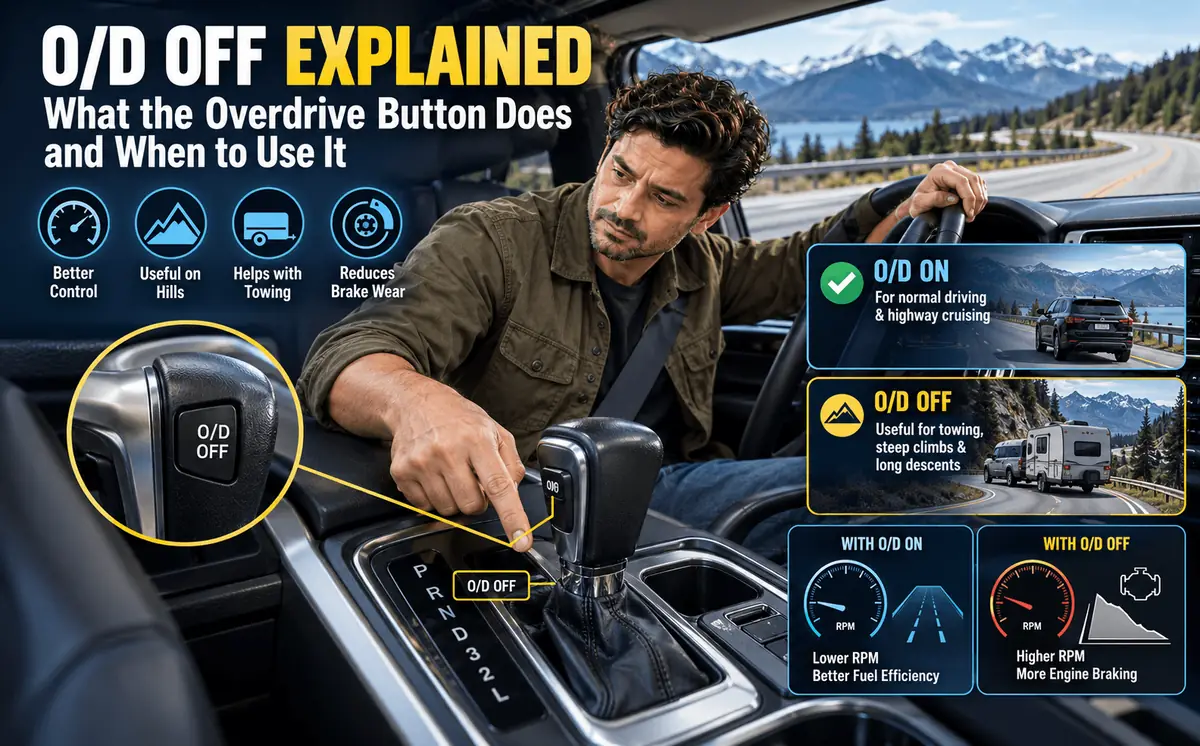 Overdrive (O/D) button on a gear shifter