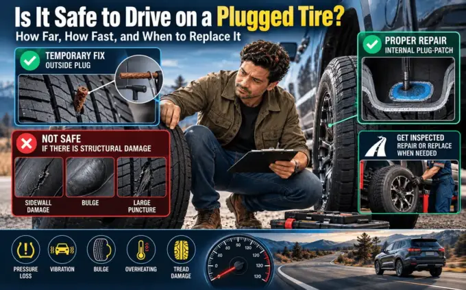 Plugged tire on a car