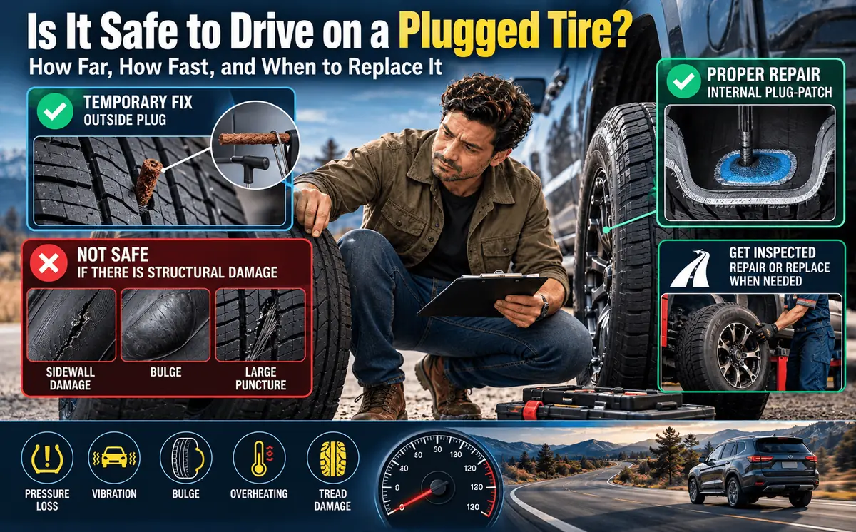 Plugged tire on a car