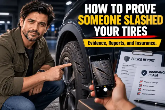 Documenting slashed tire damage with photos