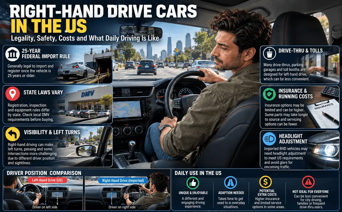 Right-hand drive car on a US road