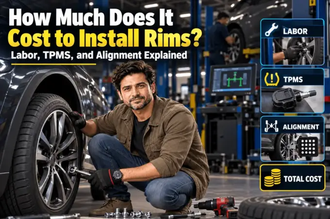 Installing new rims at a shop