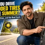 Studded tires on a dry summer road