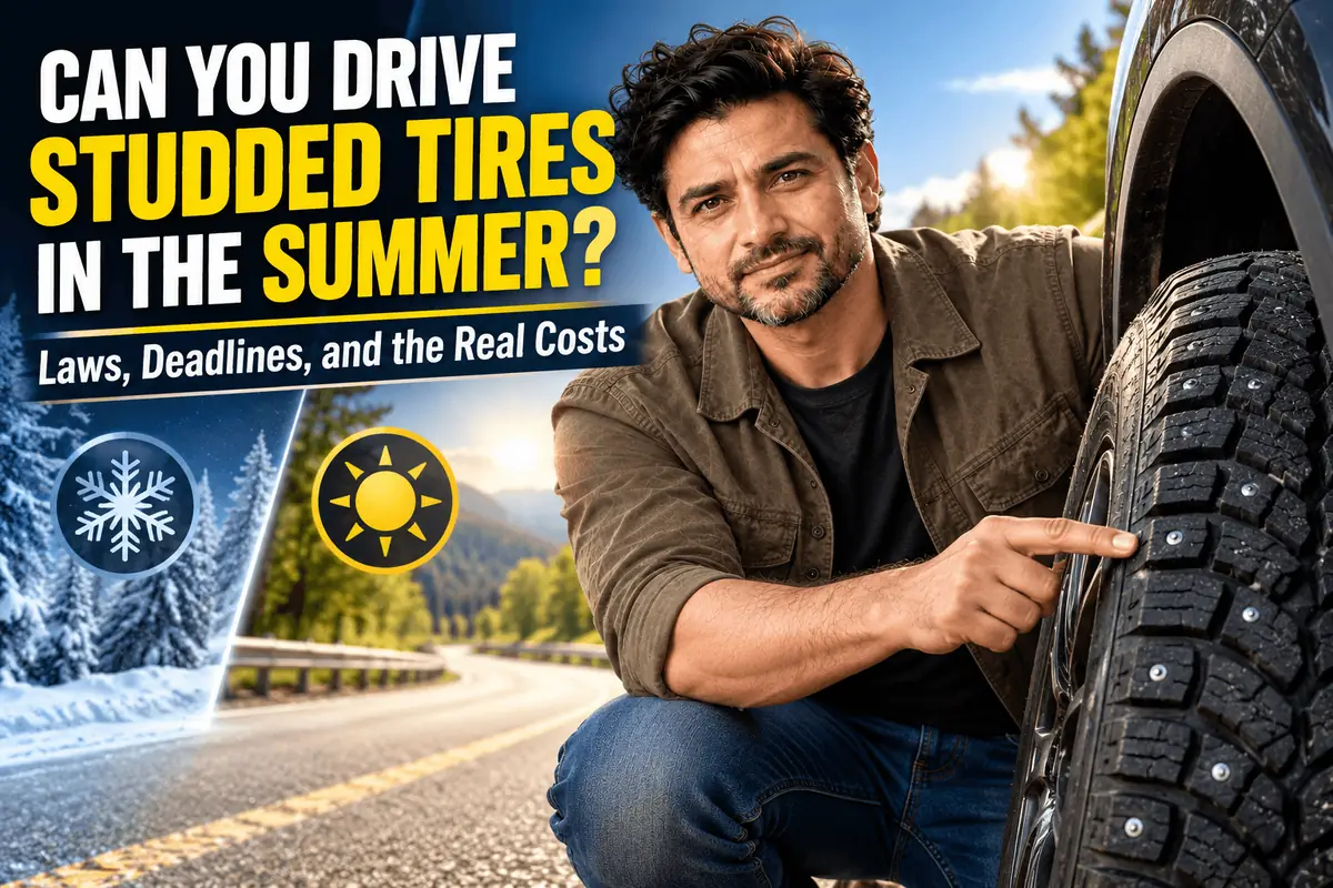 Studded tires on a dry summer road