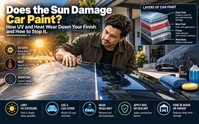 Sun-damaged and protected car paint compared