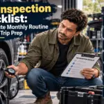 Inspecting tires before a road trip