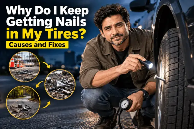 Nail stuck in a tire tread