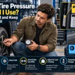 Checking tire pressure with a gauge
