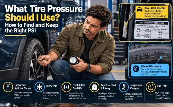 Checking tire pressure with a gauge