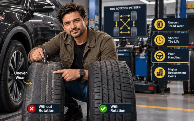 Worn and healthy tire tread compared