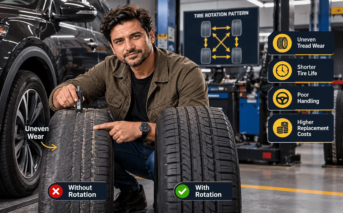 Worn and healthy tire tread compared