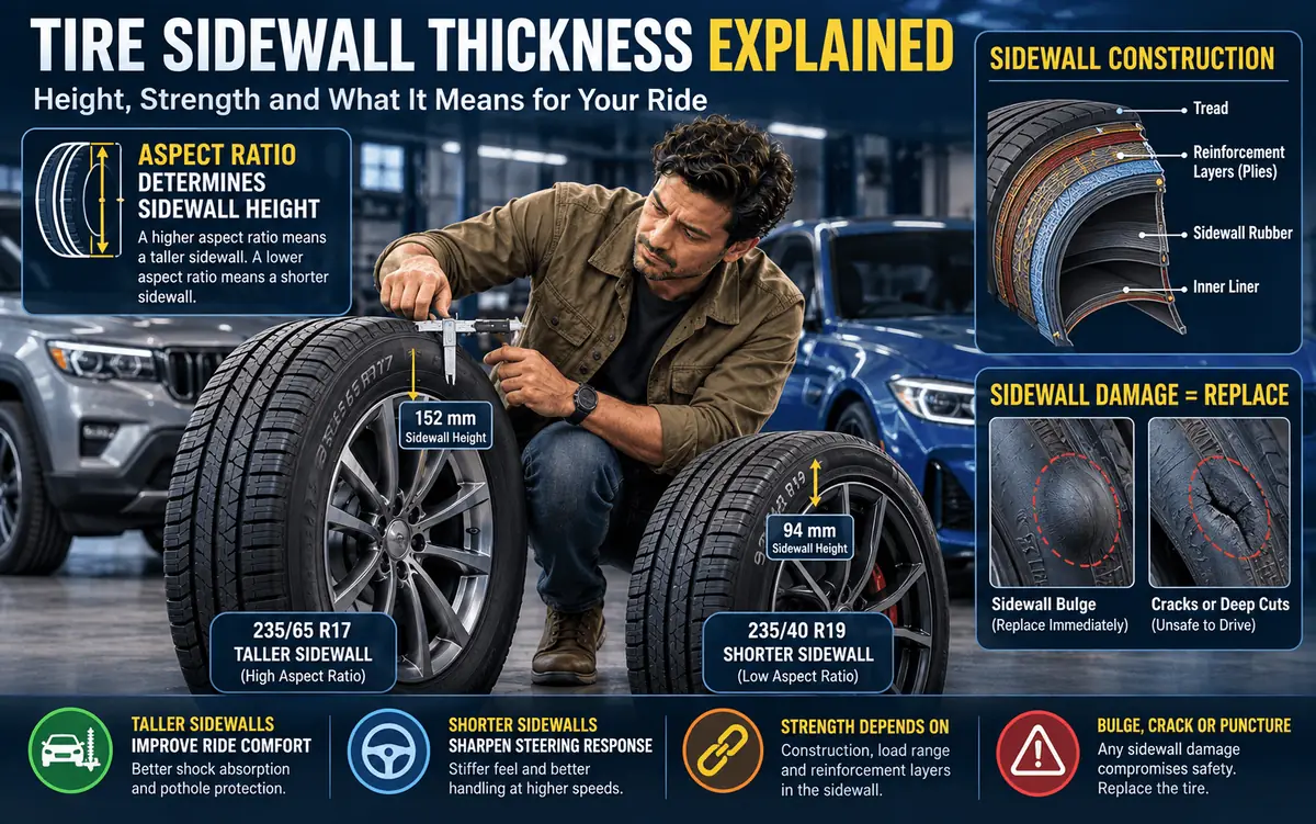 Tire sidewall height and thickness