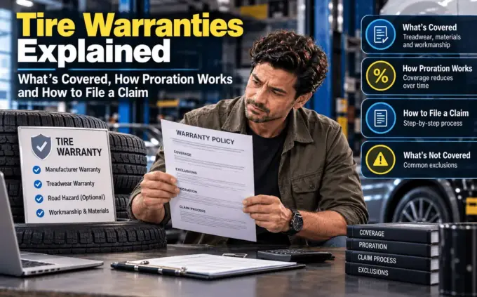 Tire warranty explained in a garage