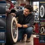 Vintage tire inspection in a workshop
