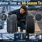 Winter tires and all-season tires on snow